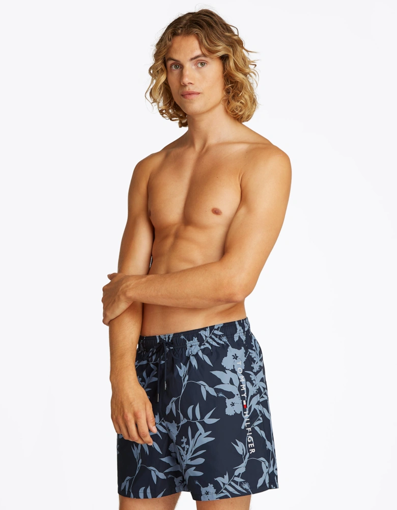Drawstring Floral Tropic Swim Shorts, Desert Sky