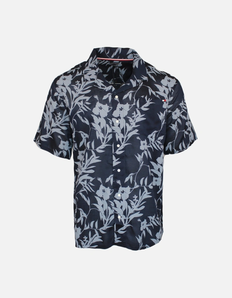 Floral Tropic Bowling Shirt, Desert Sky