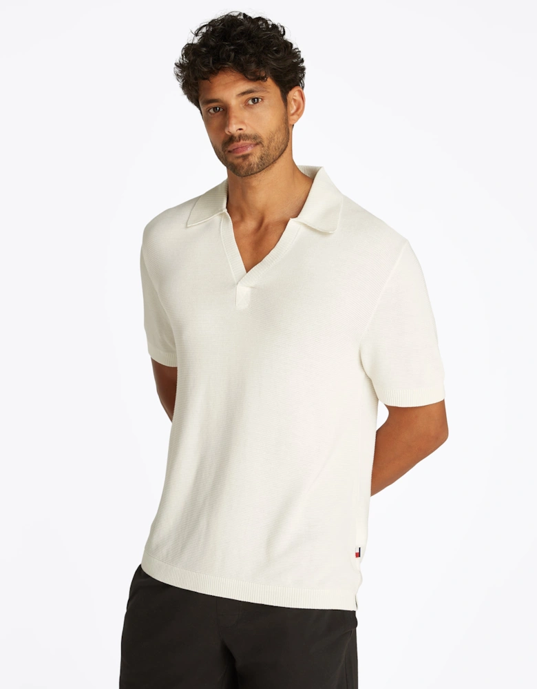 Knitted Polo Shirt Cover-Up, Ivory