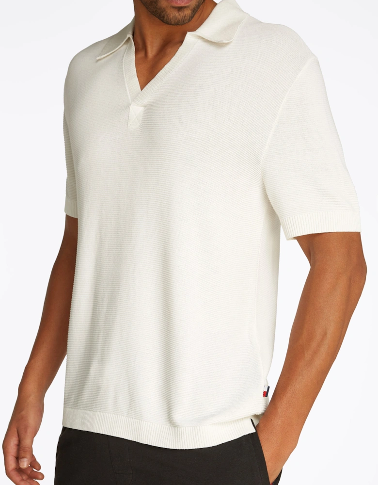 Knitted Polo Shirt Cover-Up, Ivory
