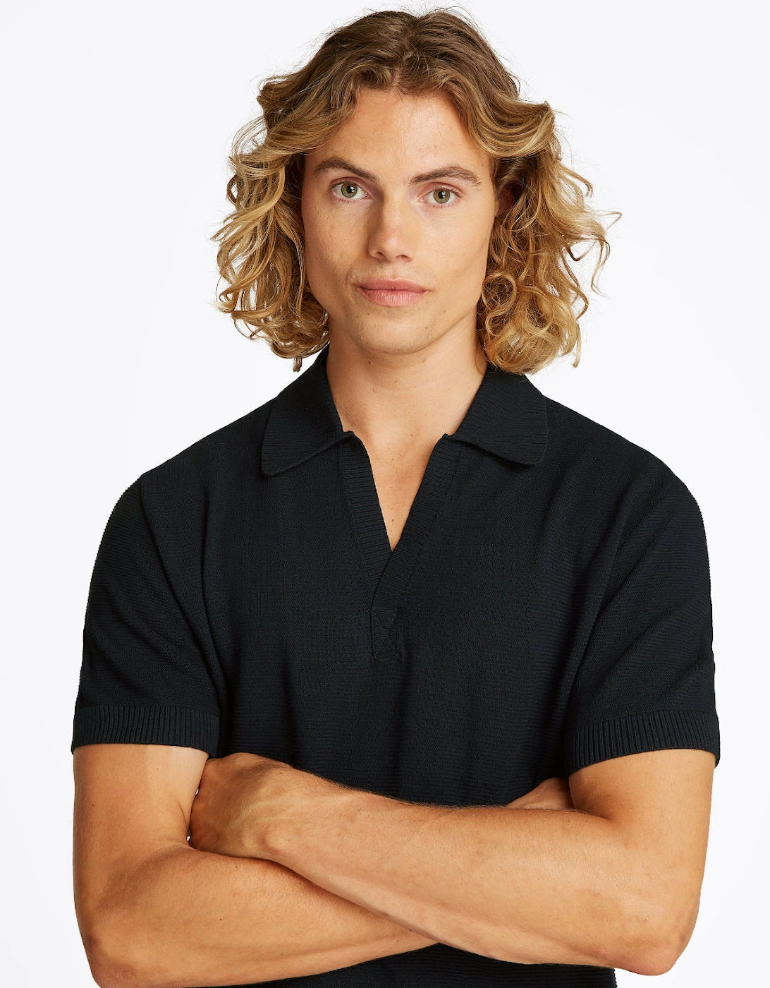 Knitted Polo Shirt Cover-Up, Desert Sky