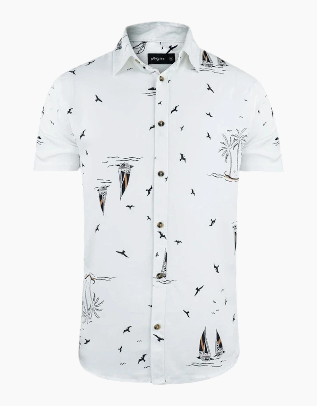 Springfield Springfield Men's Mens Hawaiian Shirts Aloha Summer Casual Beach Holiday Viscose Floral New Top - Off White Boats