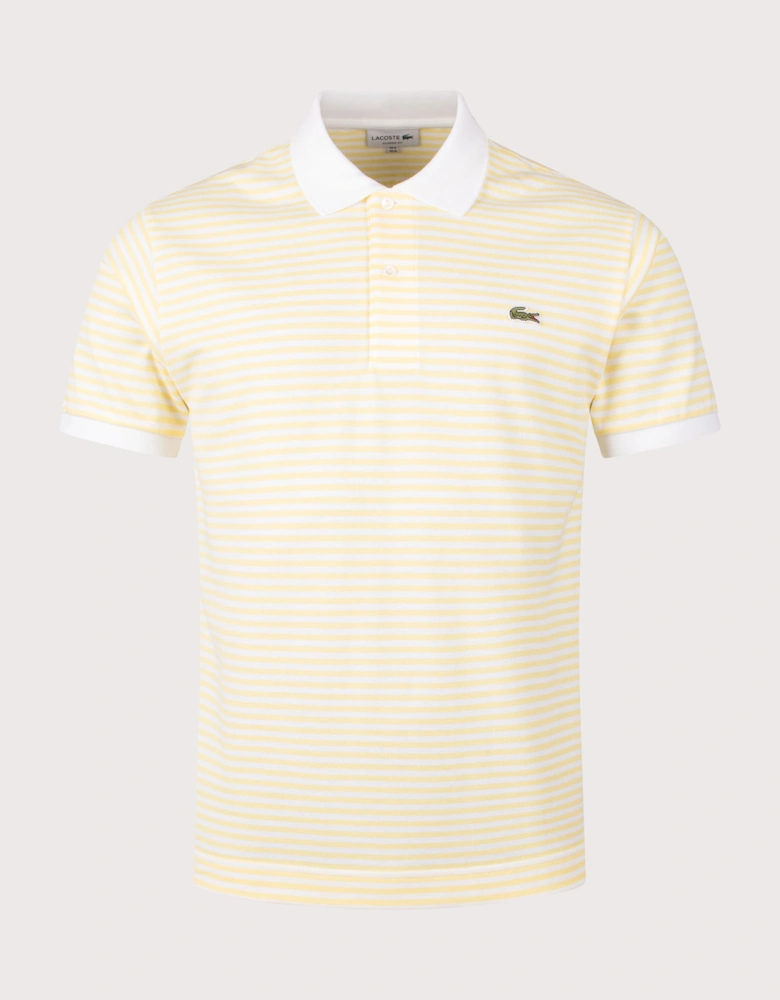 Ribbed Collar Striped Polo Shirt