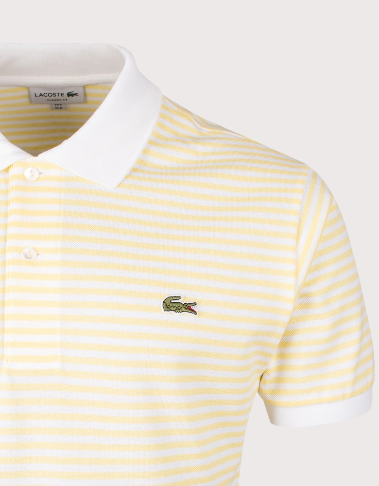 Ribbed Collar Striped Polo Shirt