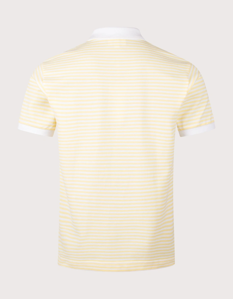 Ribbed Collar Striped Polo Shirt