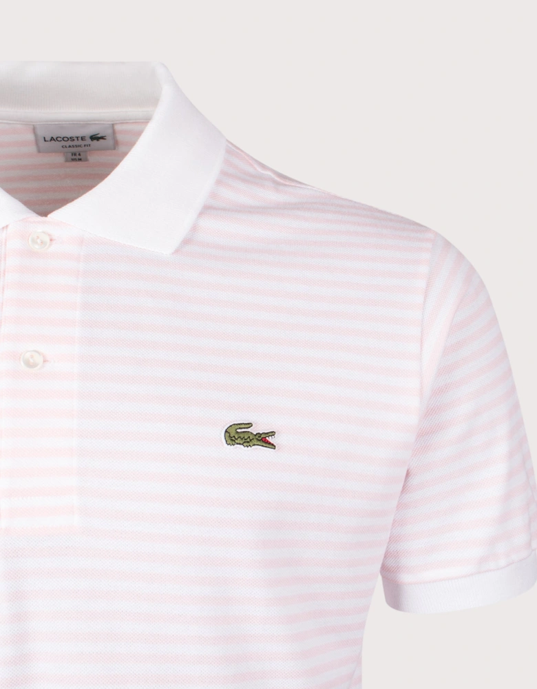 Ribbed Collar Striped Polo Shirt