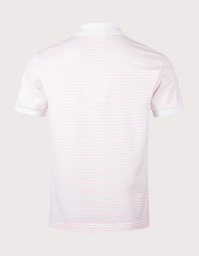 Ribbed Collar Striped Polo Shirt
