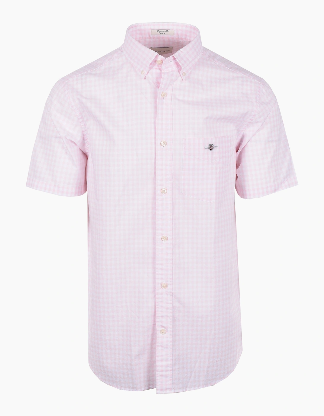 Gant Men's Pink Poplin Gingham Short Sleeve Shirt California - Size 46