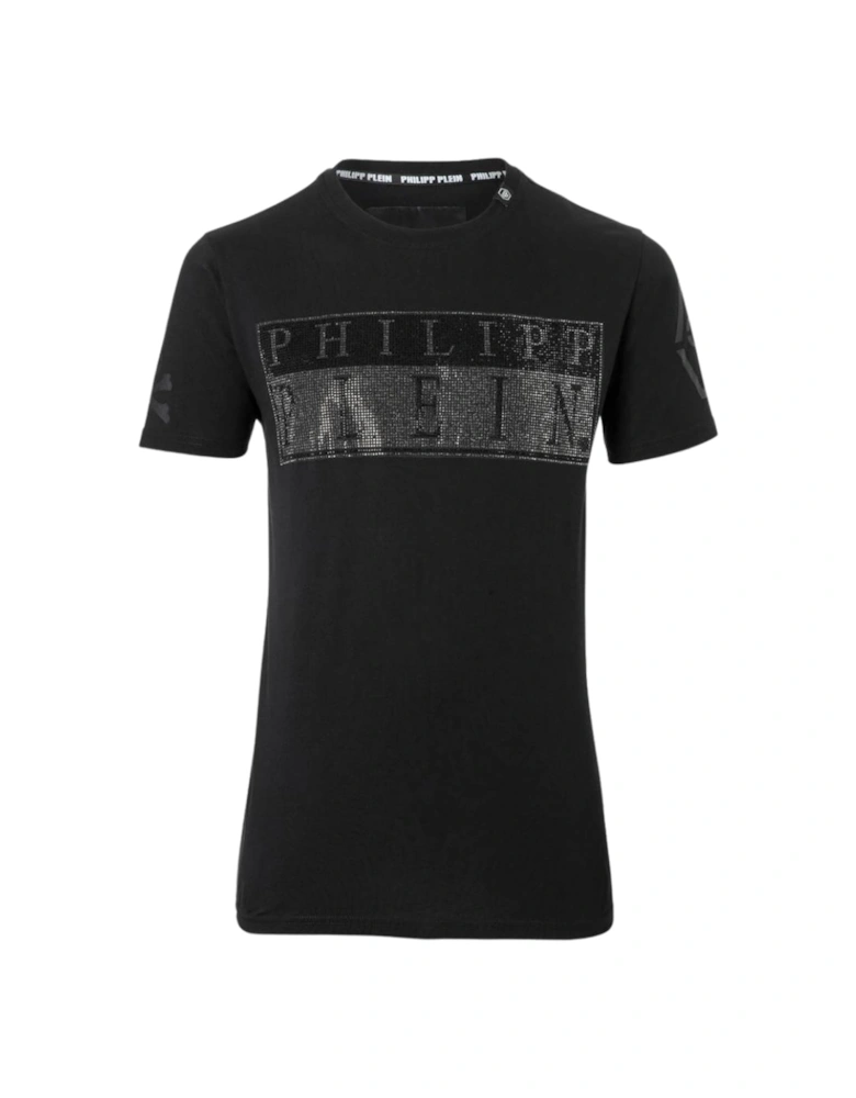 Bold Monotone Diamanté Logo Black T-Shirt