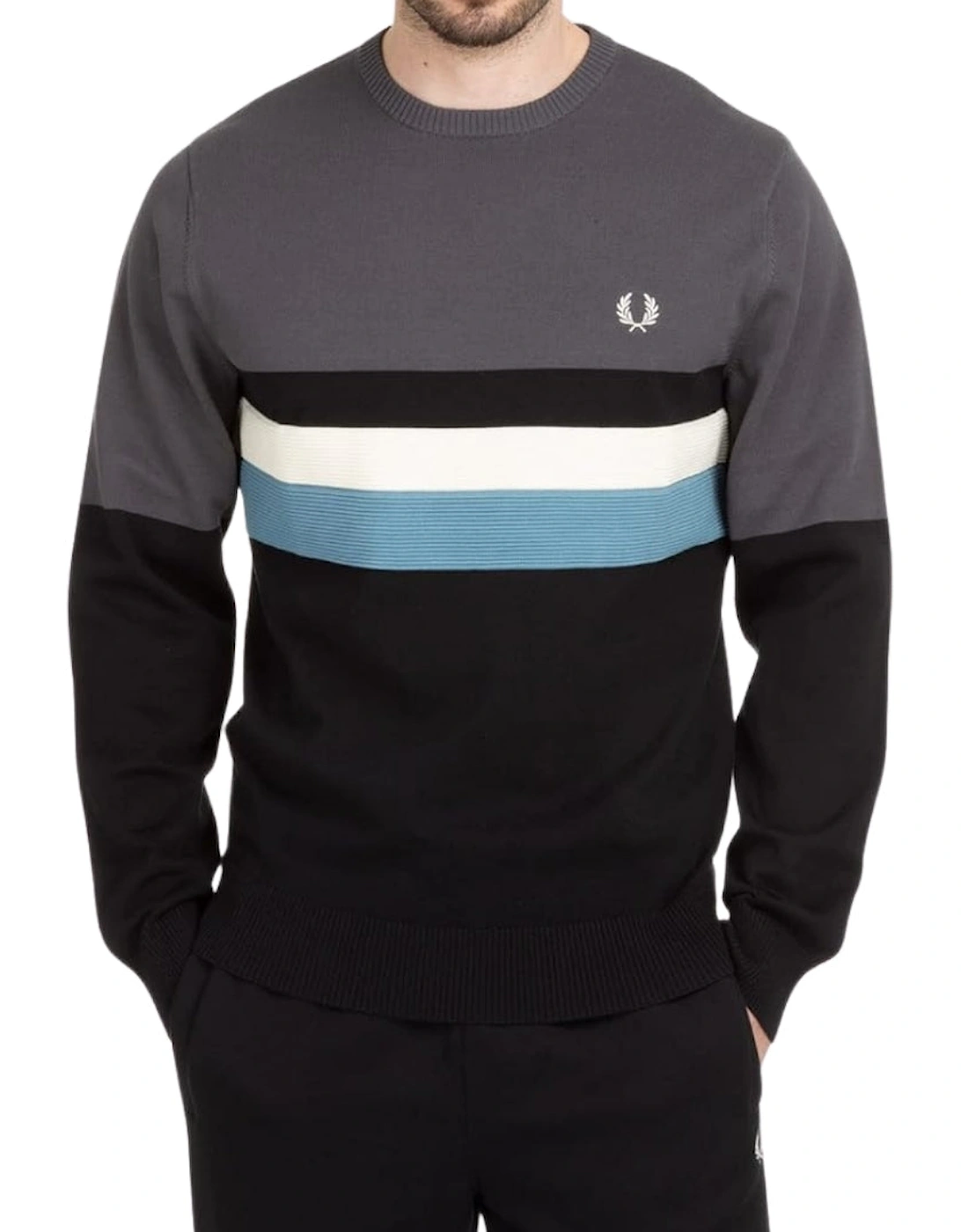 Fred Perry Men's Grey Colour Block Gunmetal Jumper - : 38/Regular M
