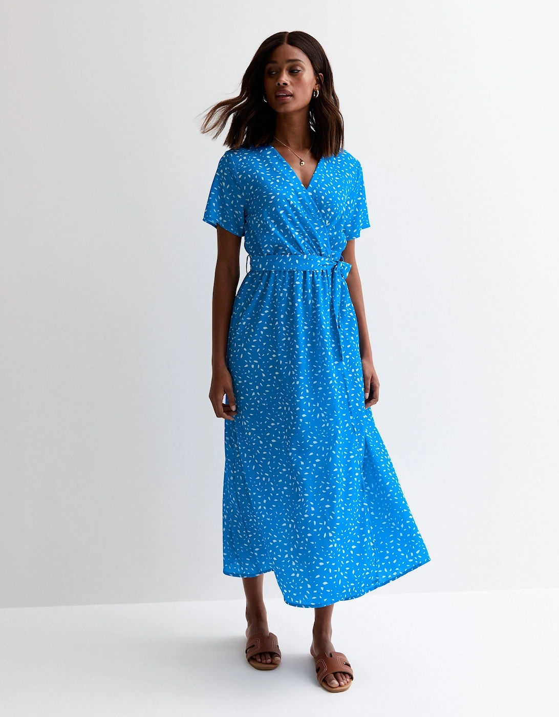 Blue Animal Print Wrap Midi Dress, 5 of 4