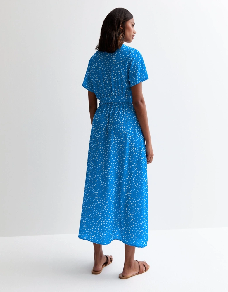 Blue Animal Print Wrap Midi Dress