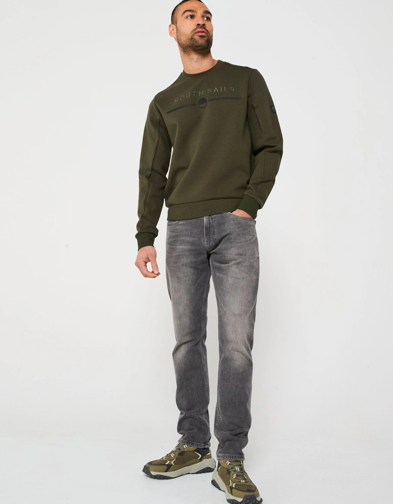 Sleeve Tech Logo Crew Sweatshirt - Dark Green