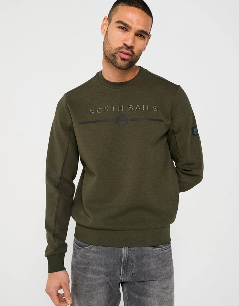 Sleeve Tech Logo Crew Sweatshirt - Dark Green