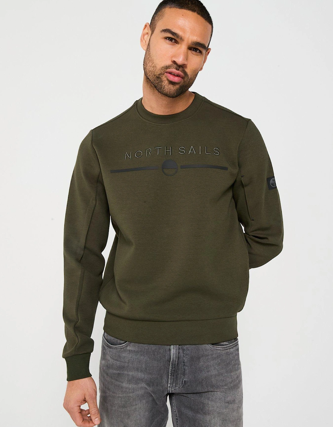 Sleeve Tech Logo Crew Sweatshirt - Dark Green