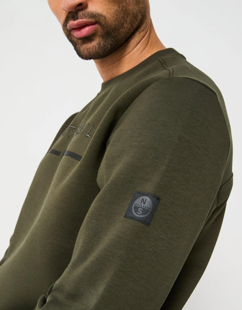 Sleeve Tech Logo Crew Sweatshirt - Dark Green