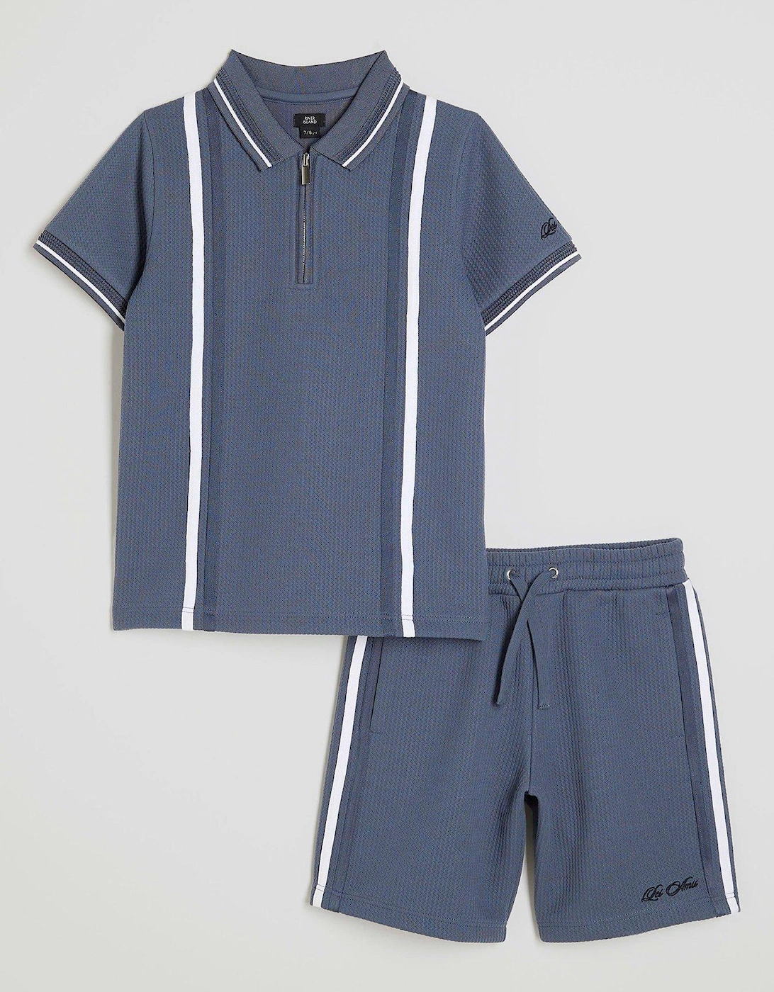 Older Boys Textured Stripe Polo Set - Blue, 2 of 1