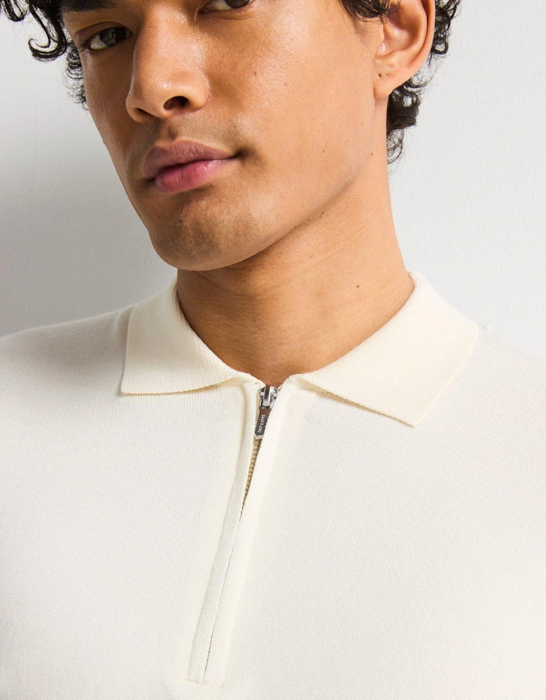 Wyler Life Reg 14 Zip Knitted Polo - White
