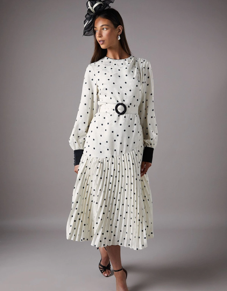 Long Sleeve Spot Pleated Maxi Dress