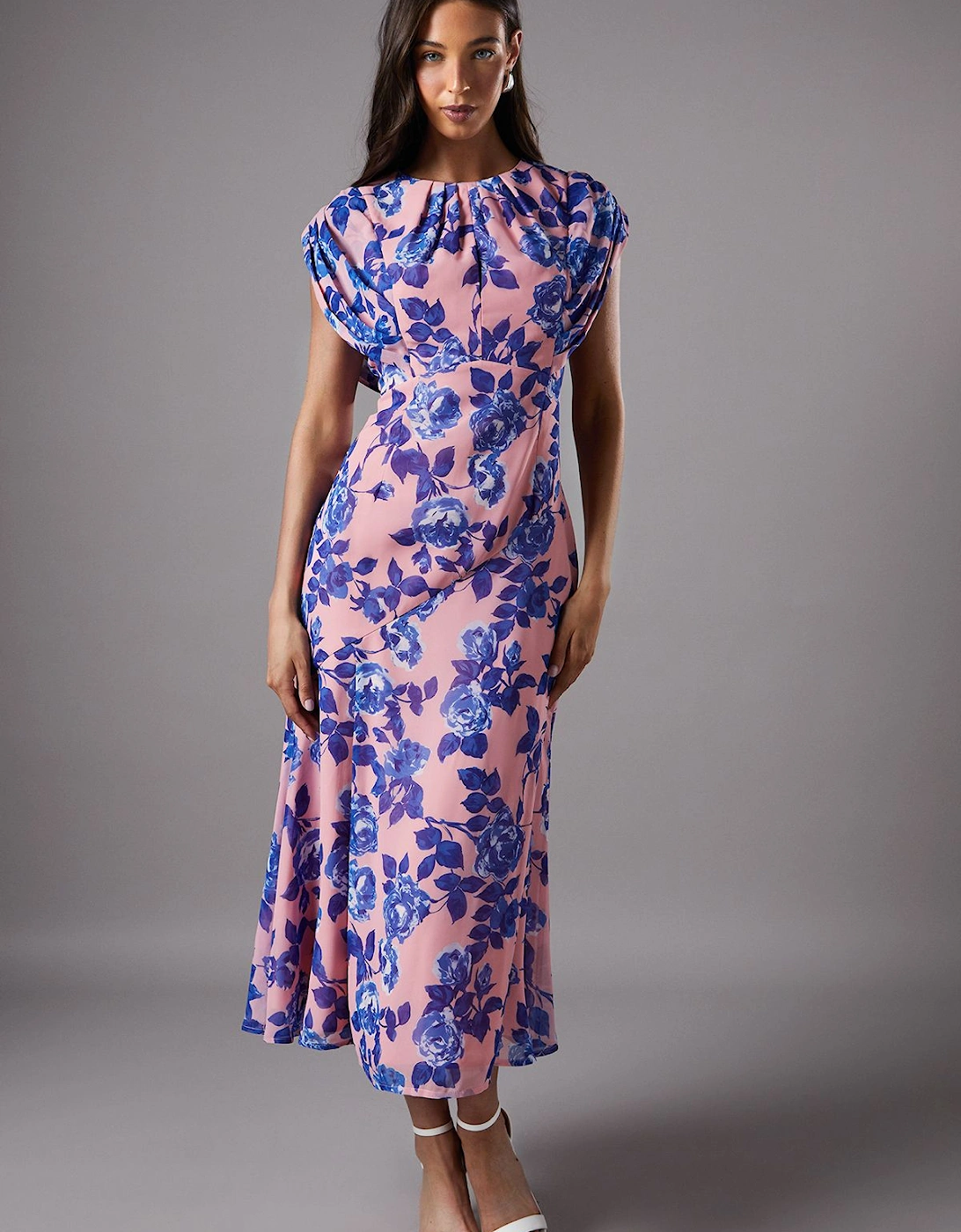 Cap Sleeve Floral Chiffon Midi Dress, 2 of 1