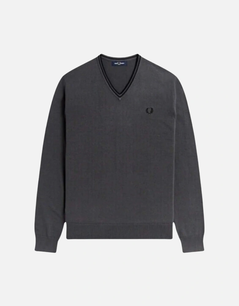 Black Twin Tipped V-Neck Gunmetal Grey Jumper