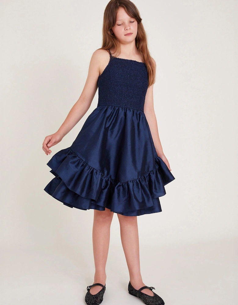 Girls Clariska Smocked Taffeta Prom Dress - Navy