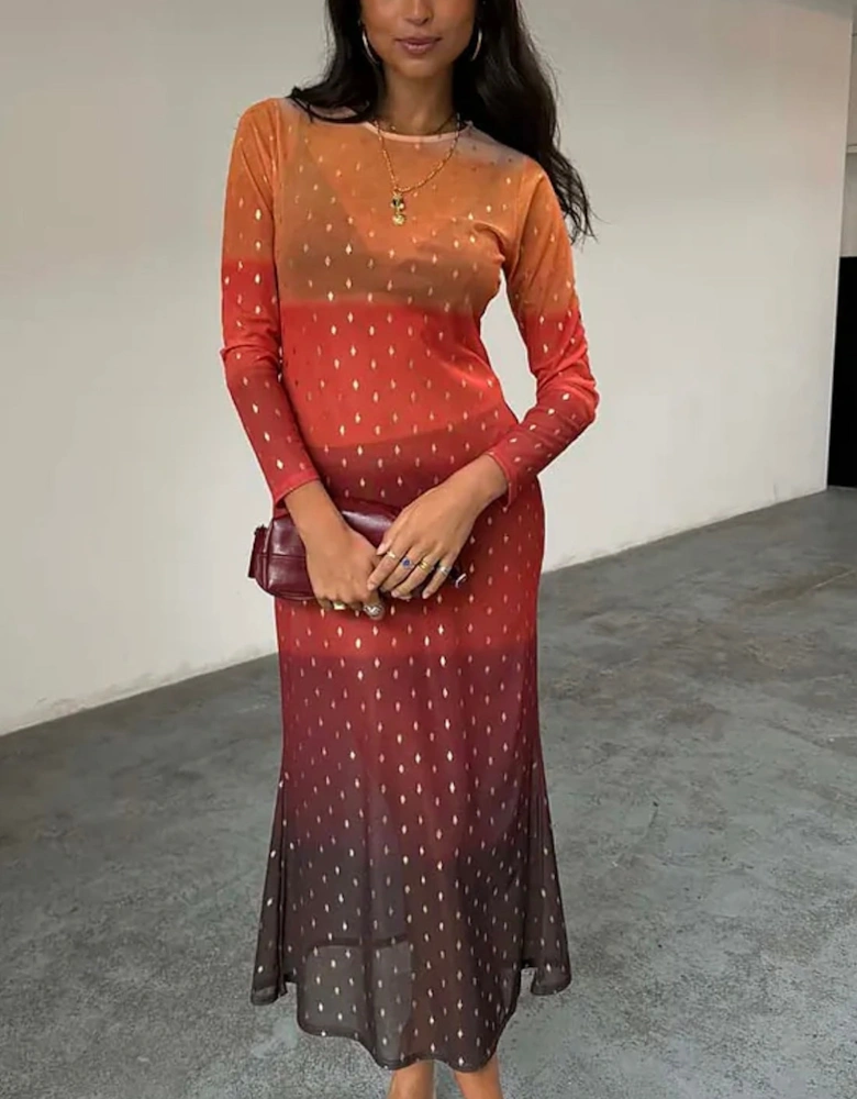Orange sunset mesh dress in petite length