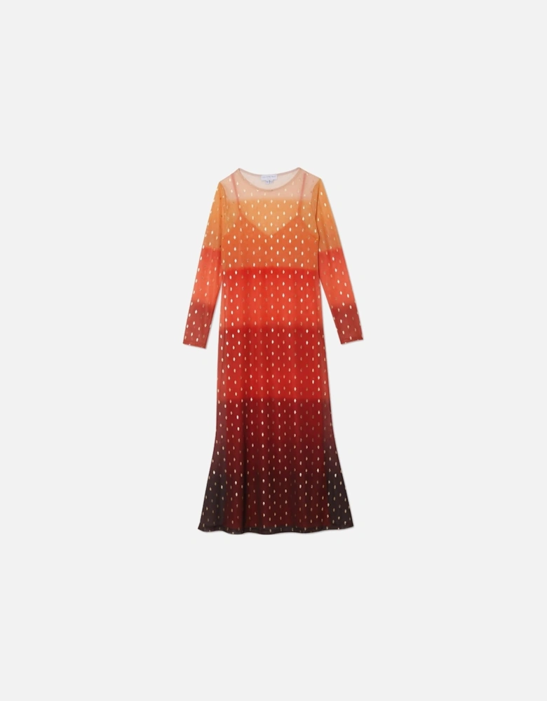 Orange sunset mesh dress in petite length