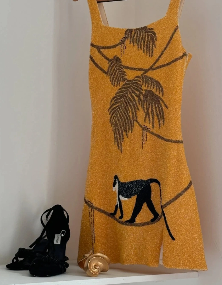 St. Barth Hand-Beaded Crystal Dress - Yellow