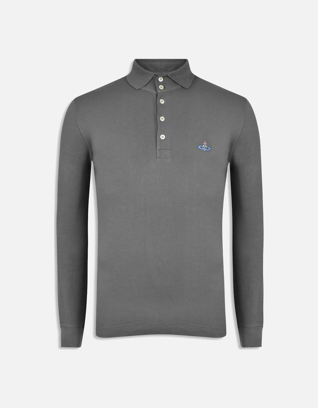 Men's Grey Long Sleeve Collared Polo Shirt, 2 of 1