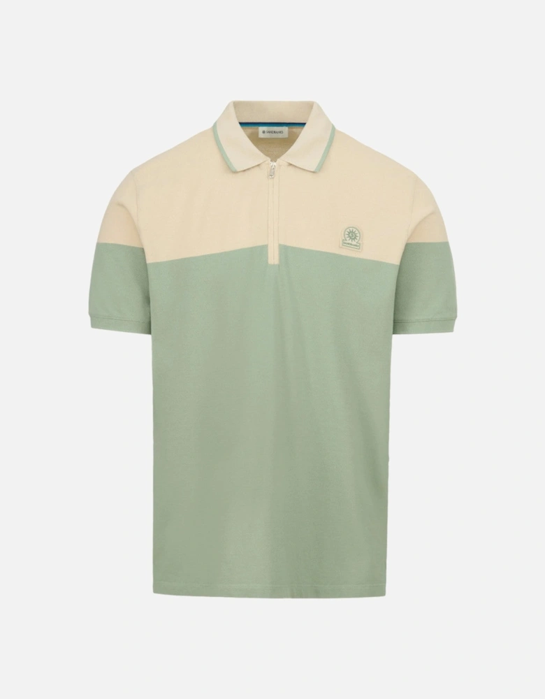 Colour Block Zip Polo Shirt Sage