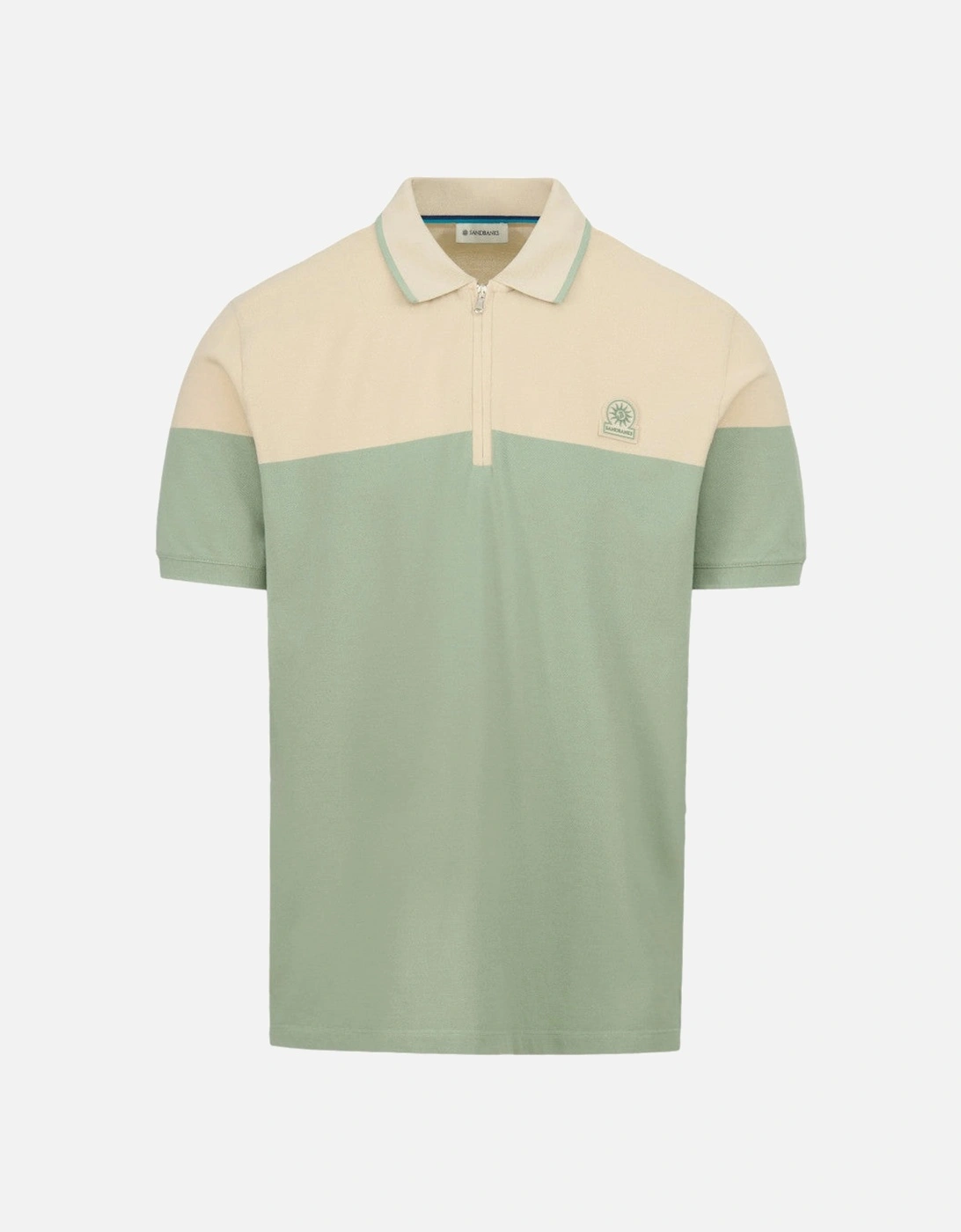 Colour Block Zip Polo Shirt Sage, 4 of 3