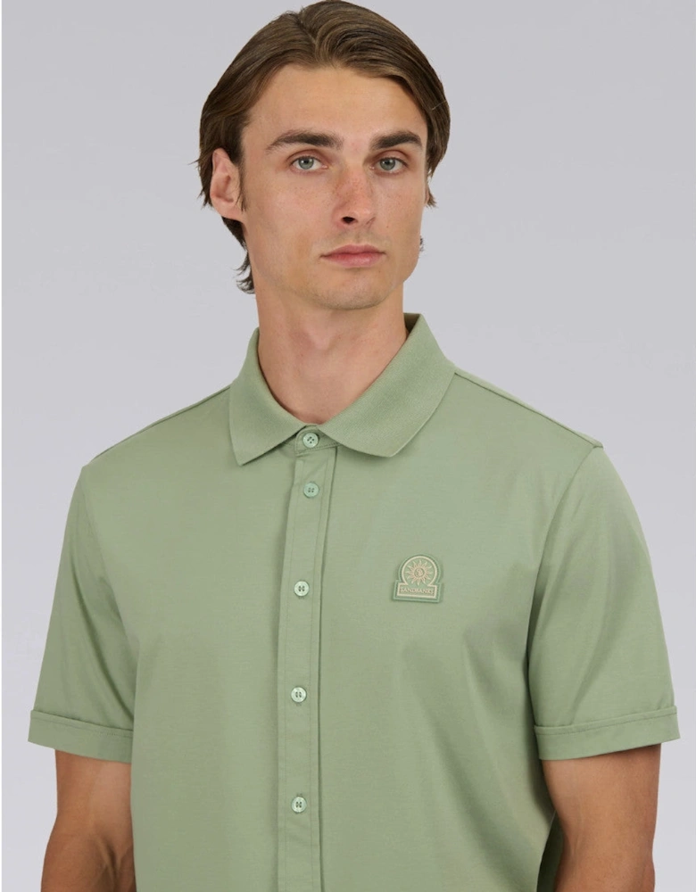 Full Button Interlock Polo Shirt Sage