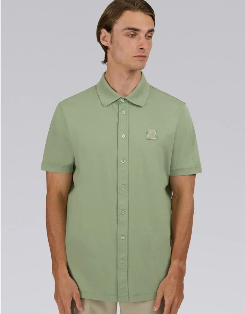Full Button Interlock Polo Shirt Sage