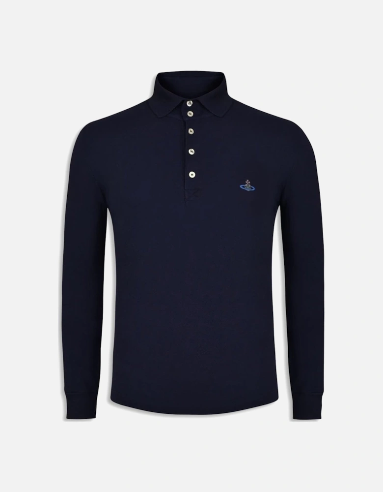 Men's Navy Long Sleeve Collared Polo Shirt
