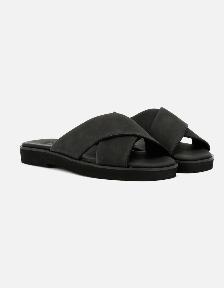 Mae Crossover Leather Women's Black Sandals