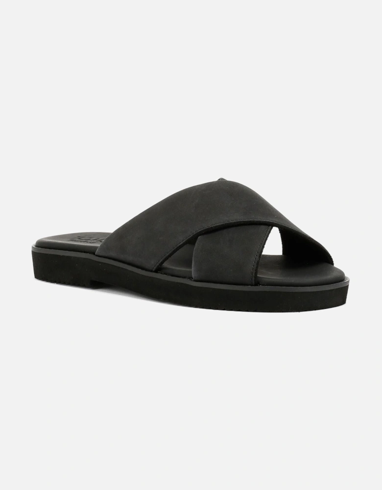 Mae Crossover Leather Women's Black Sandals