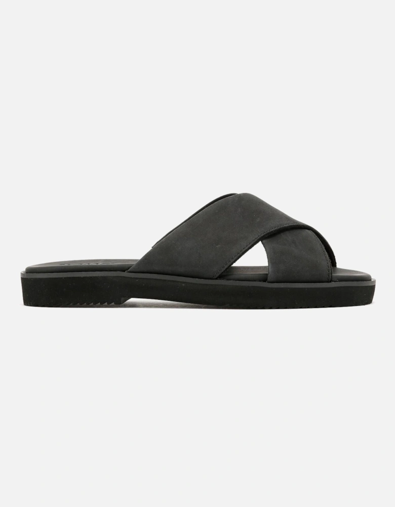 Mae Crossover Leather Women's Black Sandals