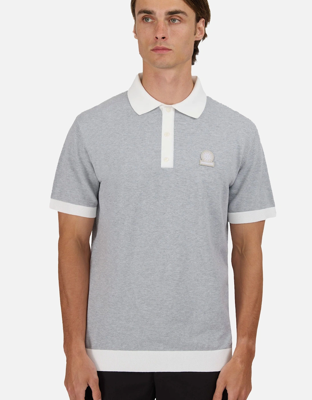 3-Button Knitted Polo Gray