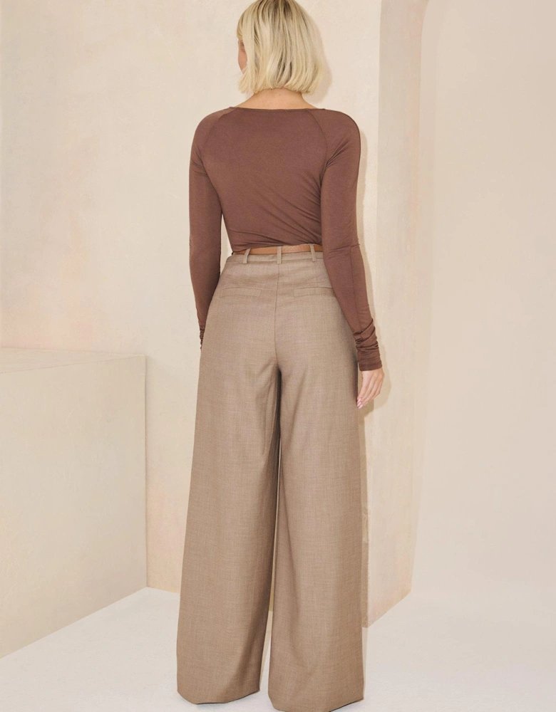 Jersey Overlay Long Sleeve Top - Brown