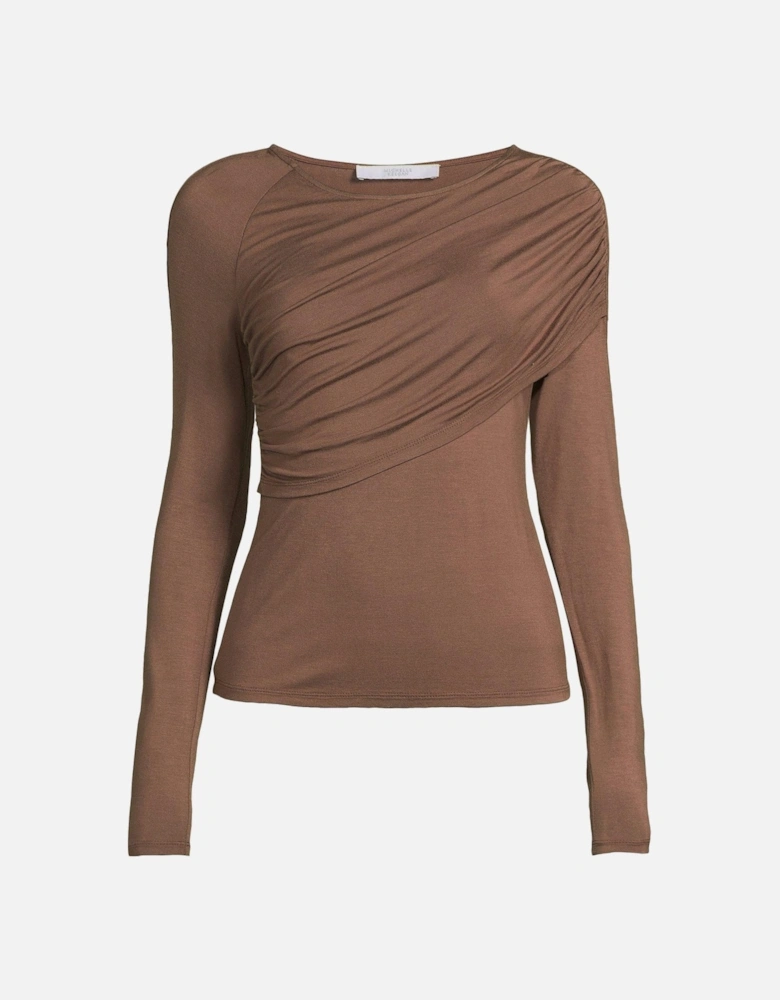 Jersey Overlay Long Sleeve Top - Brown