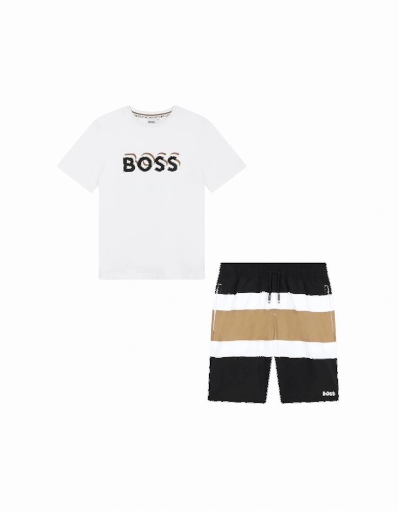 BOSS BOYS WHITE/BLACK/BEIGE SHORTS SET