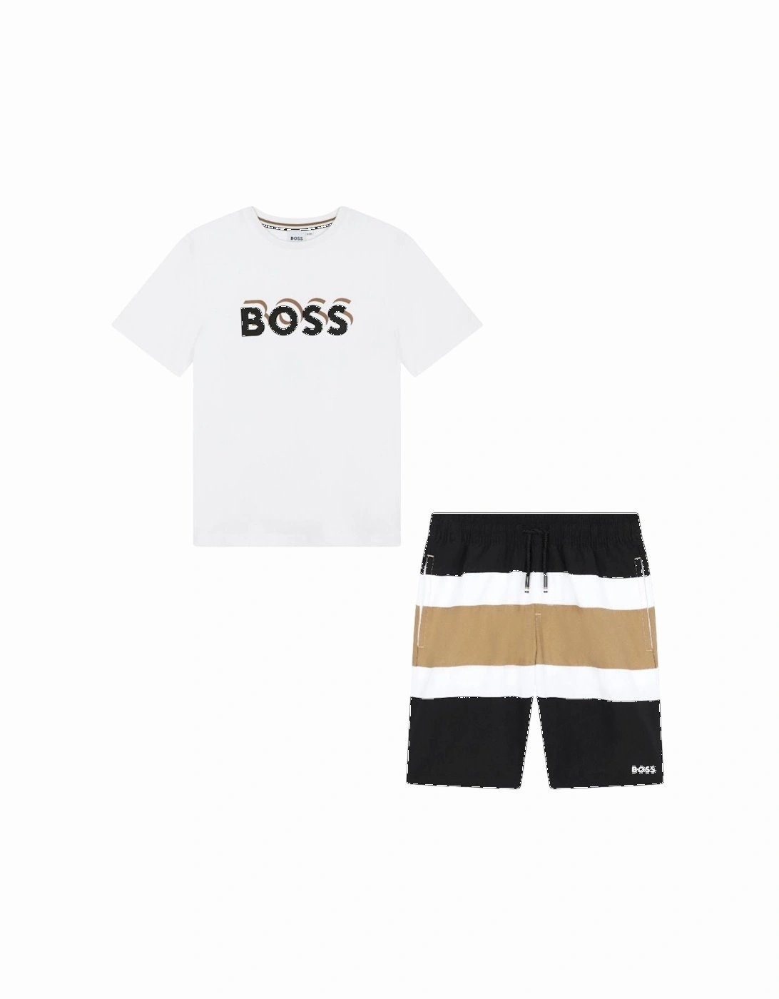 BOSS BOYS WHITE/BLACK/BEIGE SHORTS SET, 4 of 3