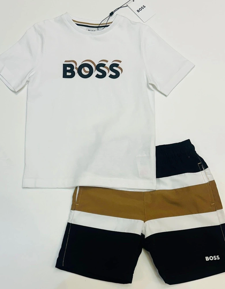 BOSS BOYS WHITE/BLACK/BEIGE SHORTS SET