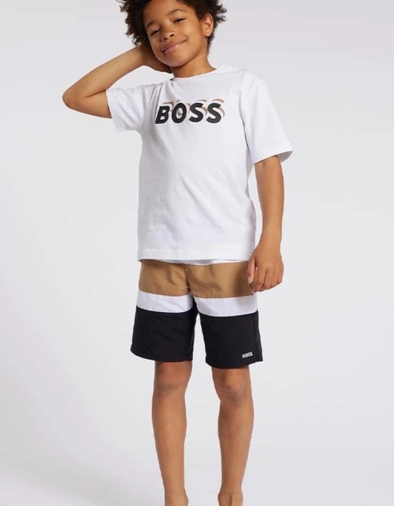 BOSS BOYS WHITE/BLACK/BEIGE SHORTS SET