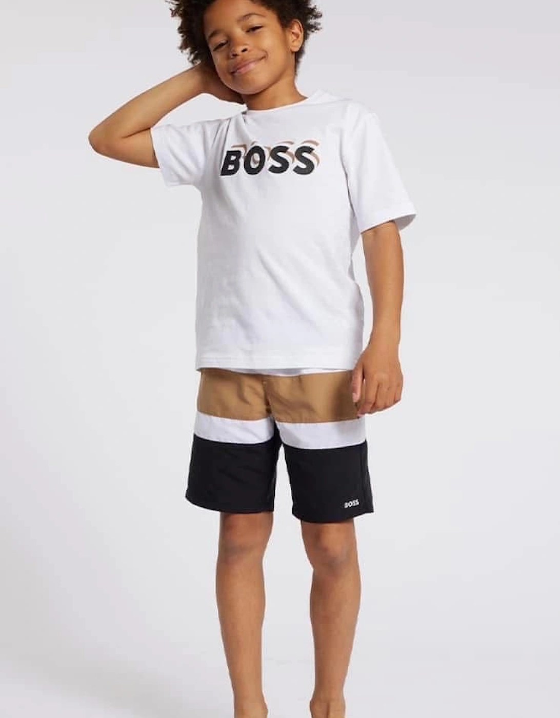 BOSS BOYS WHITE/BLACK/BEIGE SHORTS SET