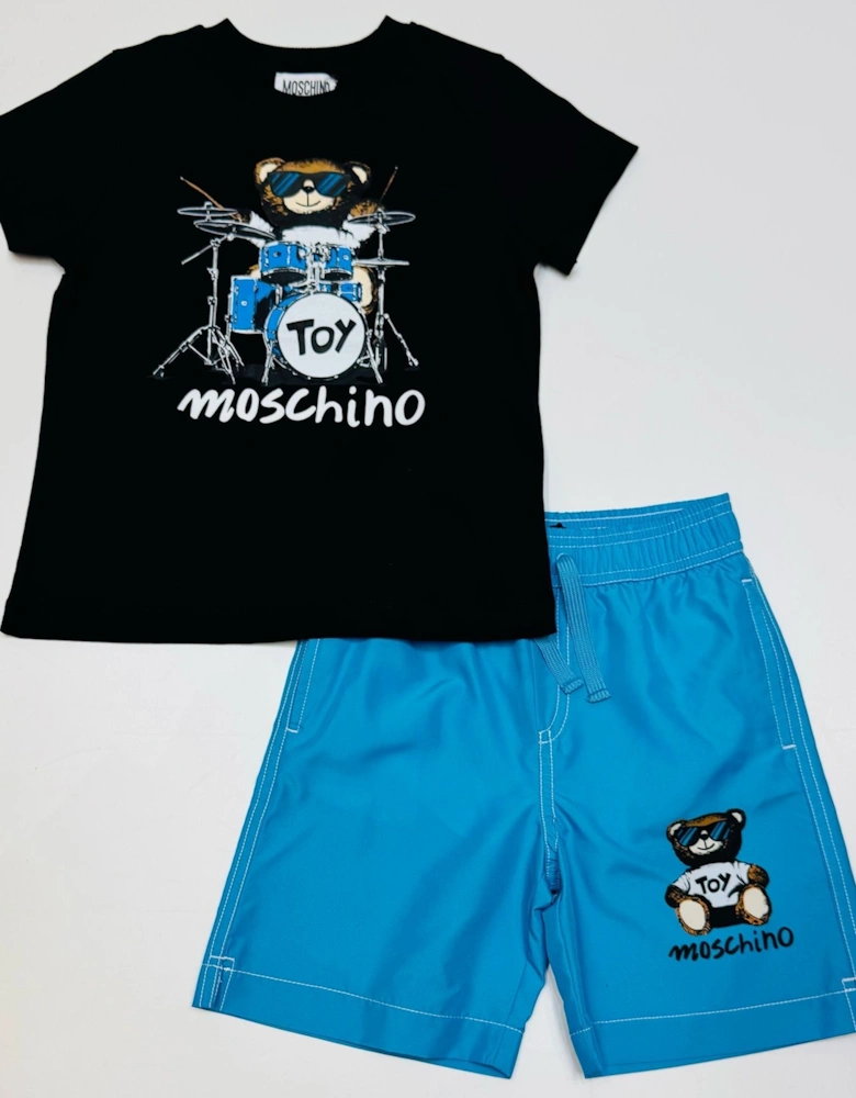 DRUMMER BLACK AND BLUE SHORT SET