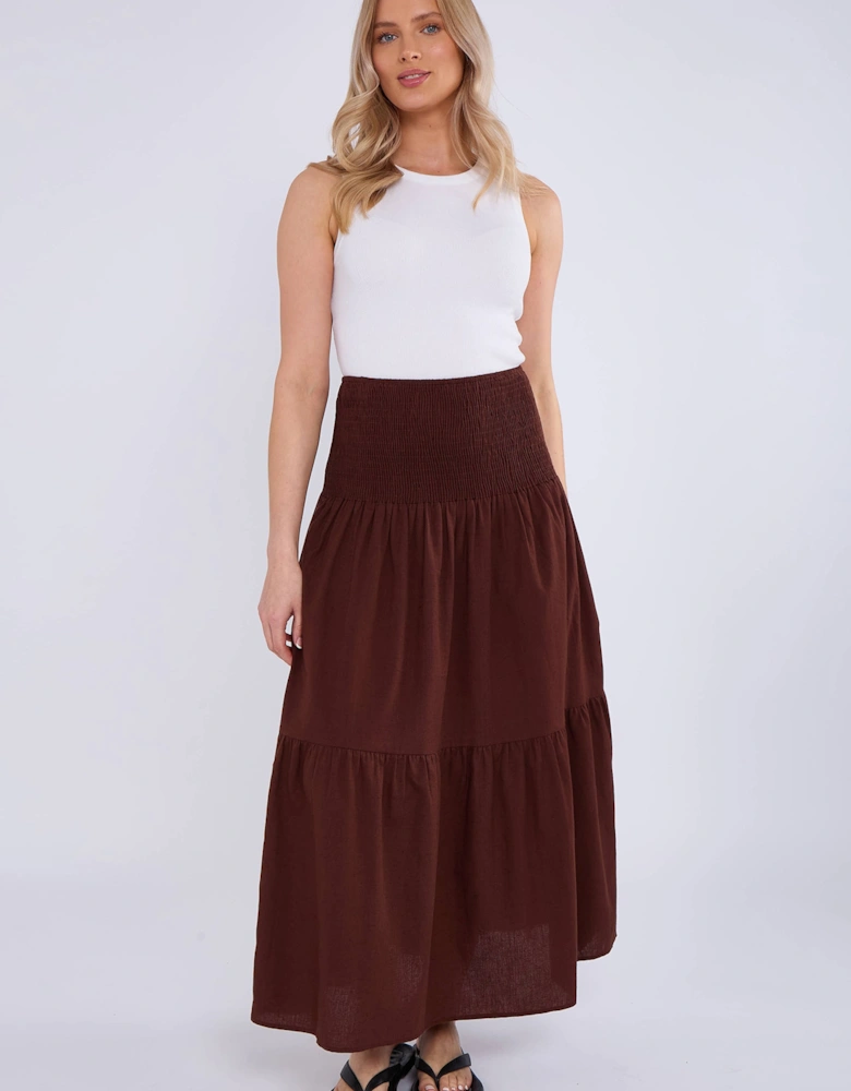 Chocolate Cotton Smock Tiered Cotton Maxi Skirt