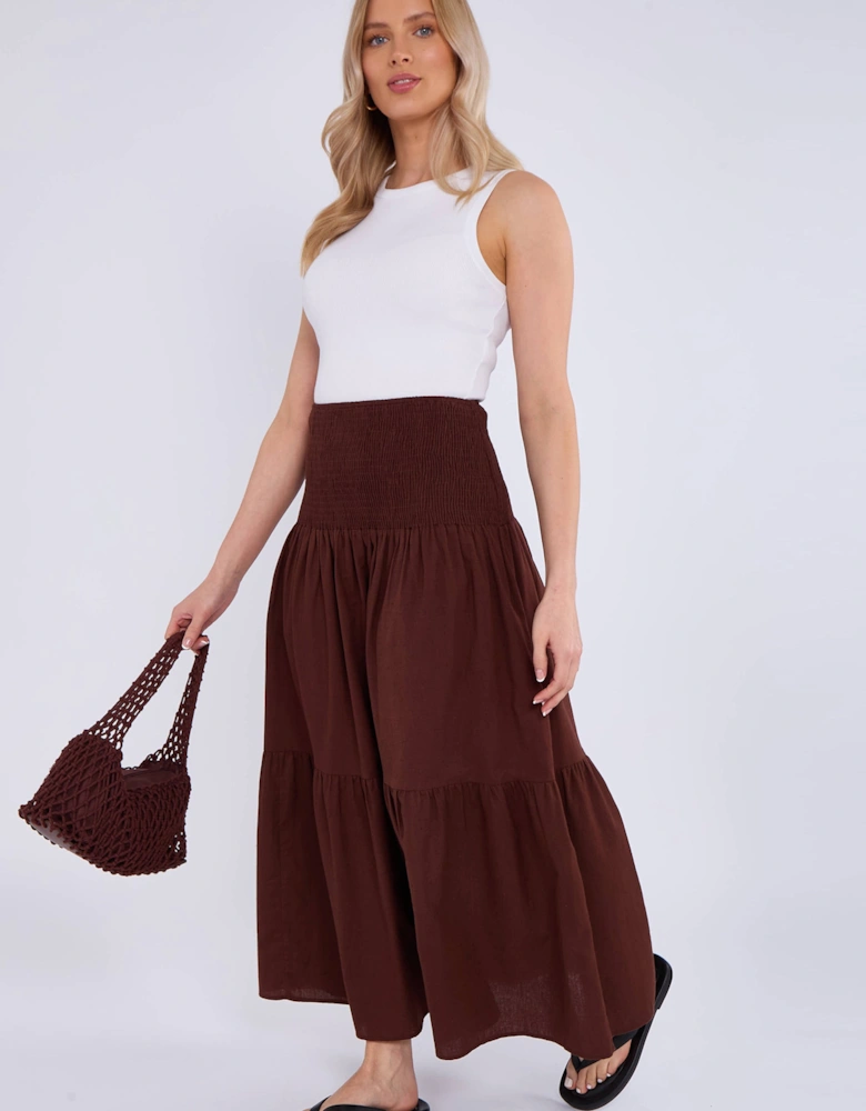 Chocolate Cotton Smock Tiered Cotton Maxi Skirt