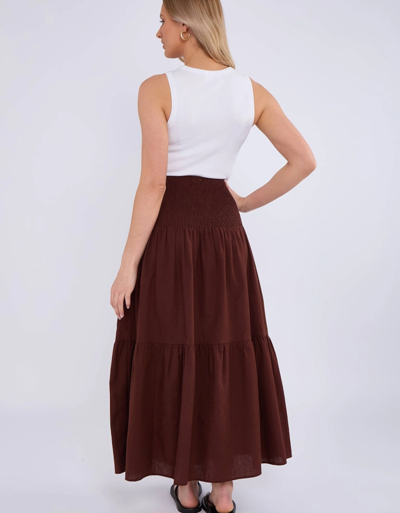 Chocolate Cotton Smock Tiered Cotton Maxi Skirt